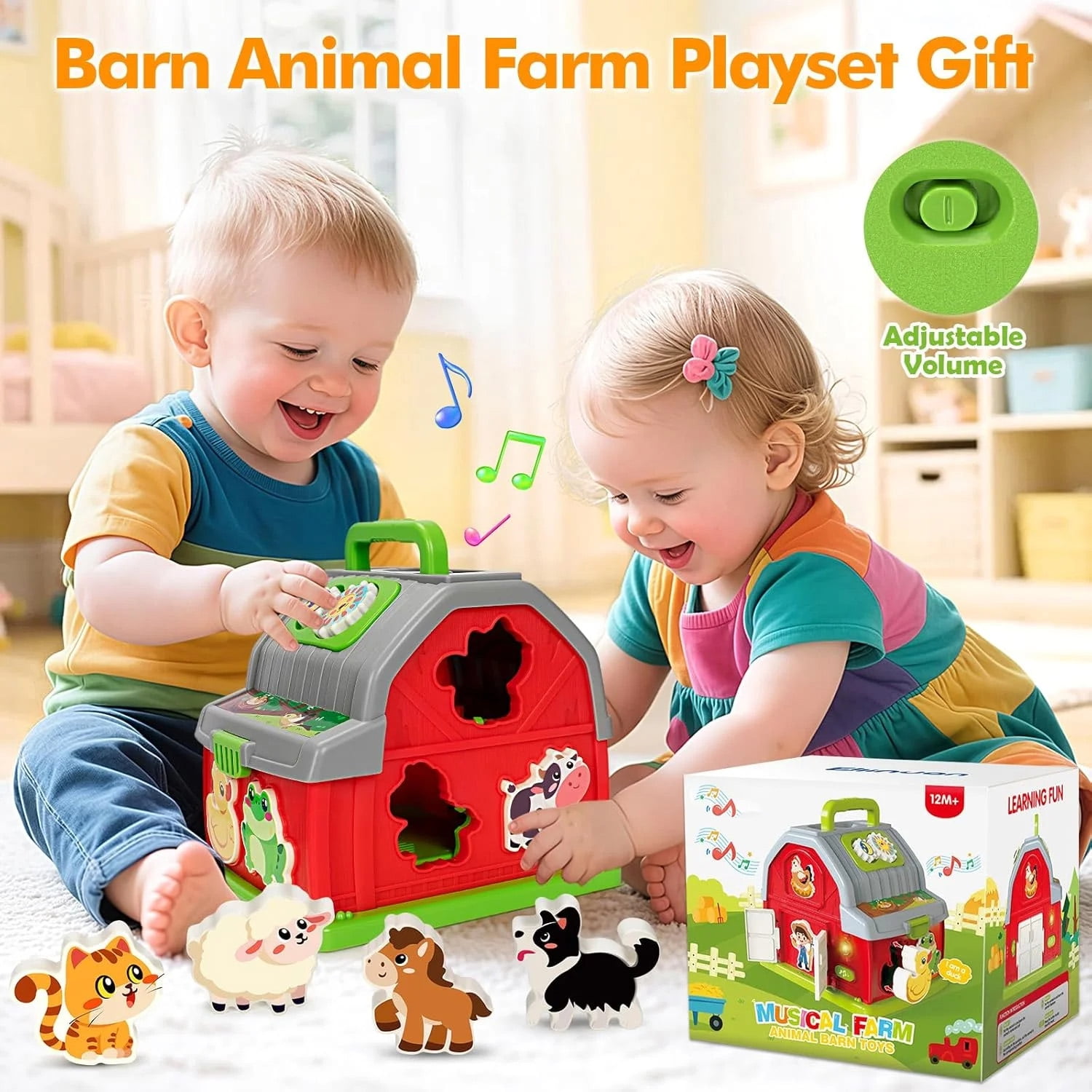 Toys for 1 Year Old,Musical Barn Farm Animal set for Toddler, Learning Toys for Toddlers 1-3, Educational Interactive Toys, Christmas Birthday Gift for Baby Boys Girls, Baby Toys 12-24 Months