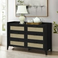 thumbnail image 2 of Fake Rattan 6 Drawer Dresser for Bedroom, 47.3″ W Modern Wide Chest of Drawers, Wood Storage Organizer for Clothes, Entryway, Hallway, Nursery or Living Room, Black, 2 of 7