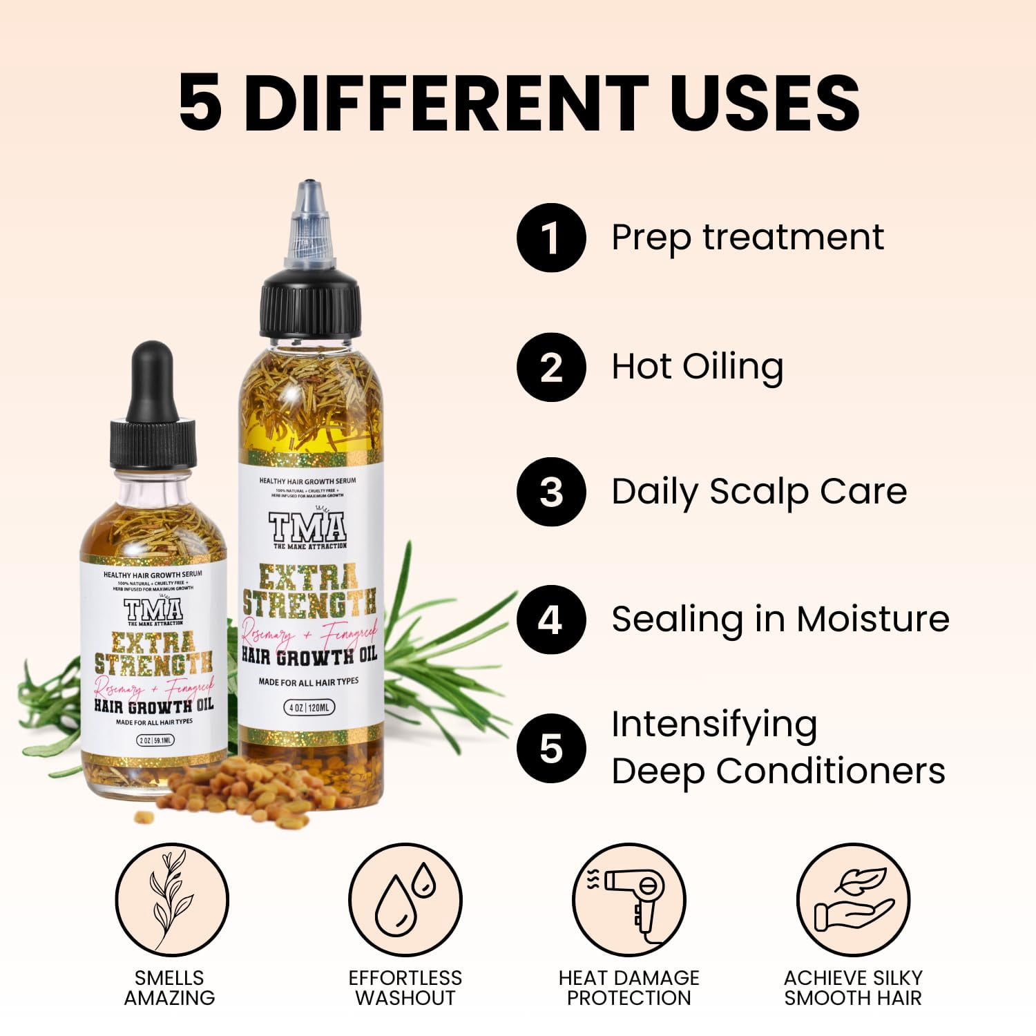 The Mane Attraction Extra Strength Rosemary + Fenugreek Herbal Hair Growth Oil | Infused With Castor Oil for ALL Hair Types Mini, 4oz