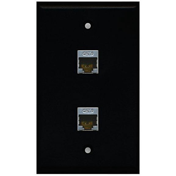 RiteAV - Black 2 Port Shielded Cat6 Ethernet Wall Plate