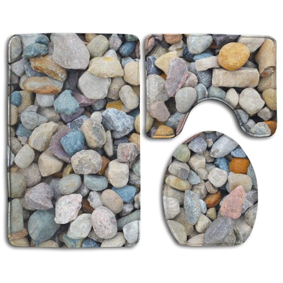 GOHAO Stones 3 Piece Bathroom Rugs Set Bath Rug Contour Mat and Toilet Lid Cover