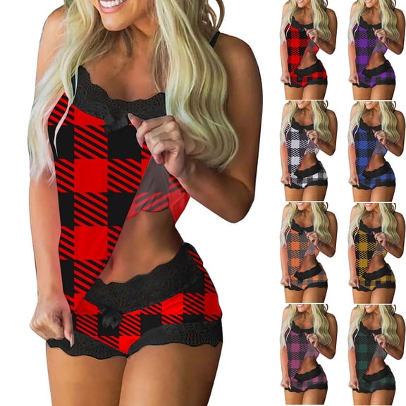 Bovxnpu Womens Cami Pajama Sets 2 Piece Tank Top Shorts Lounge Set Print Lace Sleeveless Camisole Panel Shorts Sleepwear