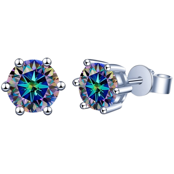 18K White Golden Plated Sparkling Moissanite jewelry 925 Sterling Silver Hypoallergenic 6-Prong Multi-Color Simulated Diamond Stud Earrings for Women/Men 4-9mm 0.6/1/2/4/6CT