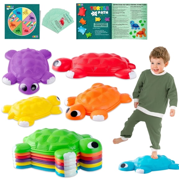 Joyfy 6 Pcs Turtle Balance Stepping Stones for Kids, Up to 265 lbs Non-Slip Toddler Obstacle Course Coordination Sensory Game Toy for Indoor Outdoor Play, Gifts for Birthday Christmas