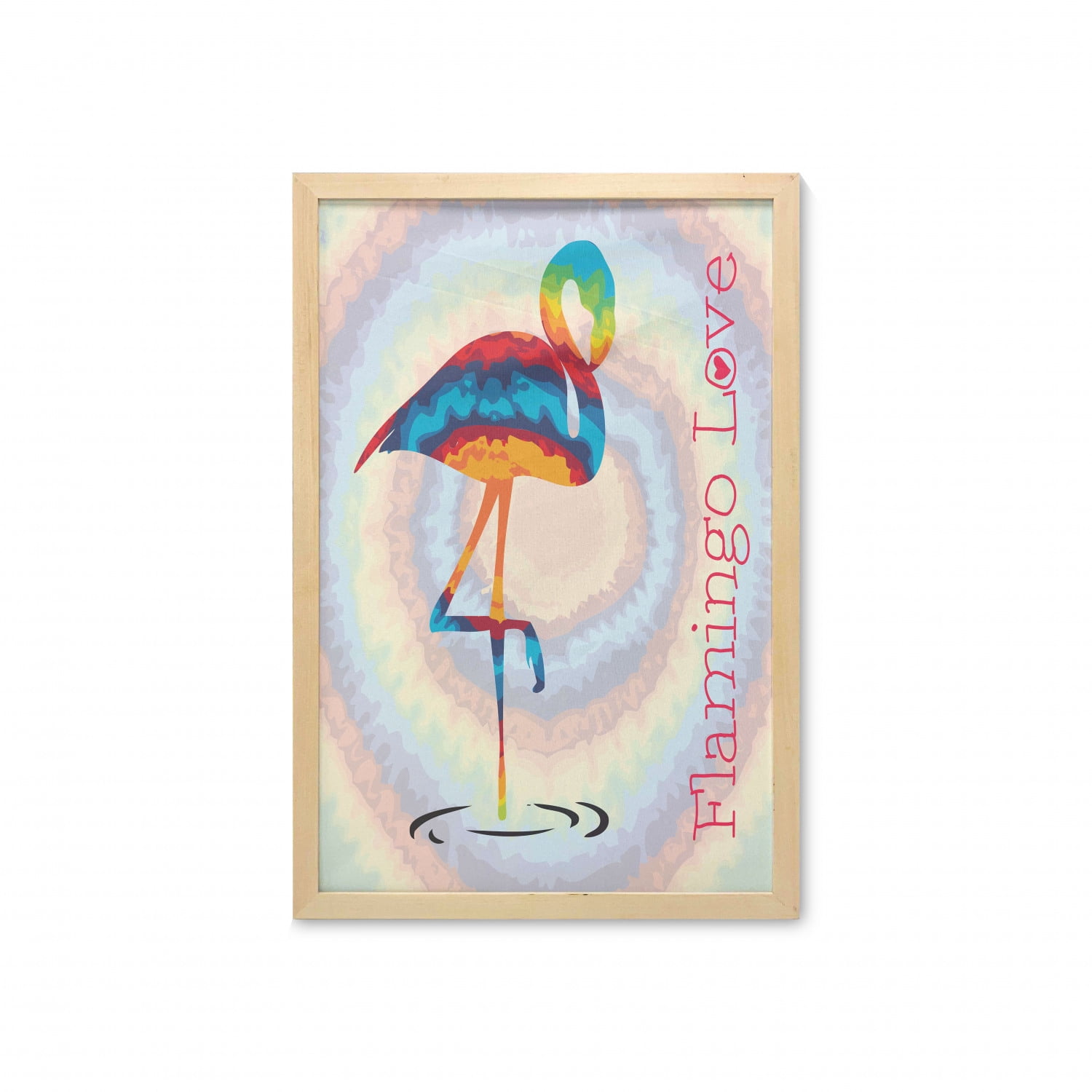 Flamingo Wall Art With Frame Single Flamingo Rainbow Color Tie Dye