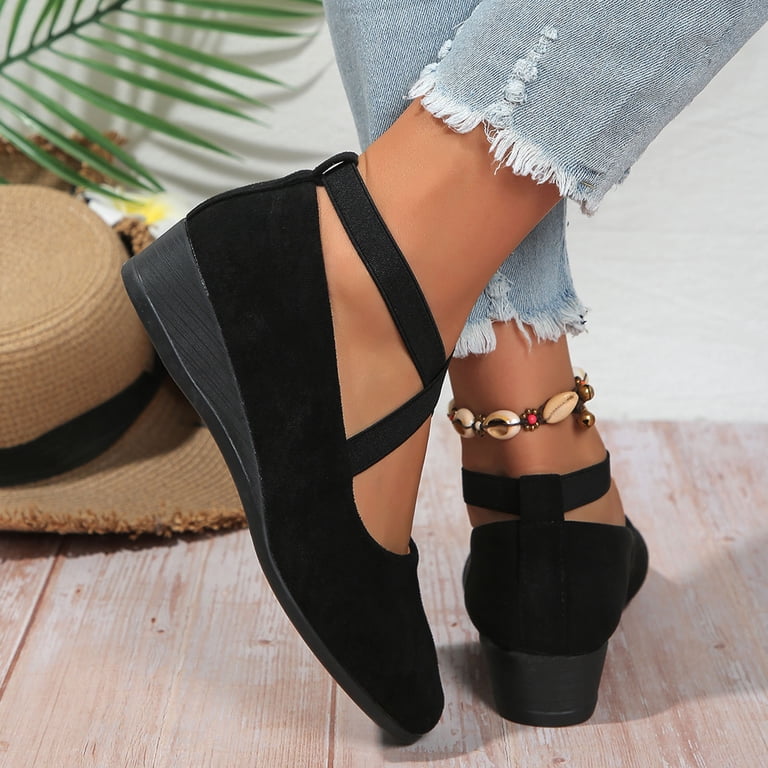 New Plus Size Pointed Toe Wedge Casual Pumps Women Black Elastic Band / 43 New Plus Size Pointed Toe Wedge Casual Pumps Women Black Elastic Band / 43