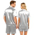 thumbnail image 6 of Hkoxplj Couple Matching Pajamas Sets Silk Short Sleeve Button Down Sleepwear Satin Pjs Shorts Set Soft Loungewear, 6 of 7