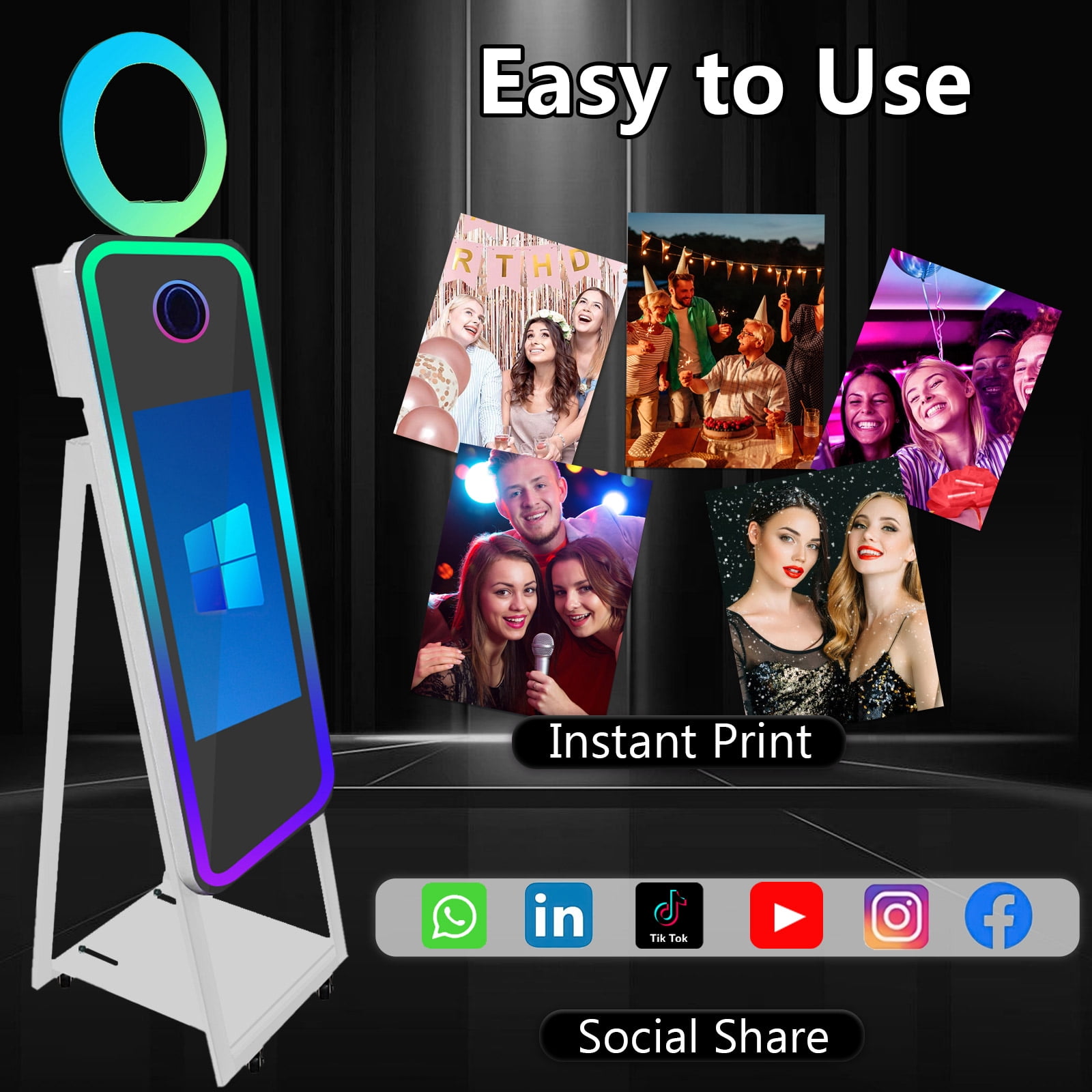 PAAFNN 40" Photobooth with 21.5" Touch Screen Selfie Machine Ring Light for Party Events