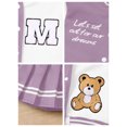 thumbnail image 4 of PureChapter Girls Clothes Cartoon Bear Letter Print Color Block Varsity Jacket & Striped Pleated Skirt 2 Piece Outfits for 7-14, 4 of 5