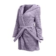 thumbnail image 4 of FAIWAD Robes for Women Soft Plush Hooded Short Bathrobe Fluffy Fleece Nightgown with Pockets and Belt Tie, 4 of 7