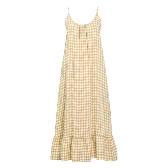 CHUMUD Summer Dresses for Women Sleeveless V-Neck Cami Maxi Dress Cute Ruffle Plaid Dress Vacation