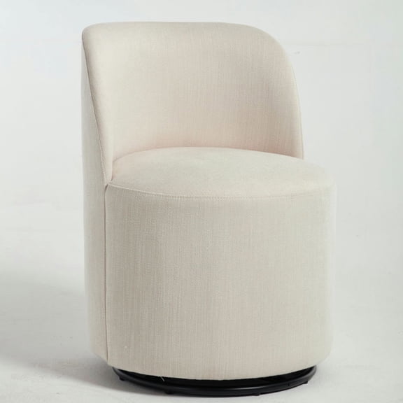 YYAo Set of 1 Round Linen Dining Chair, Mid Century Modern Upholstered Barrel Chair for Bedroom, 360 Degree Swivel Armless Accent Chair, Beige