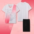 thumbnail image 2 of CYRBOKO Boys Athletic Outfit Sets 2025, Running Short Sleeve Elastic Waist Quick-dry Sports T-Shirt with Shorts White Size 6-7 T, 2 of 4
