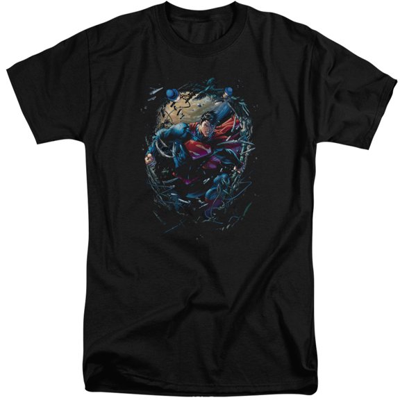 Superman Breaking Space Adult Tall T-Shirt Black