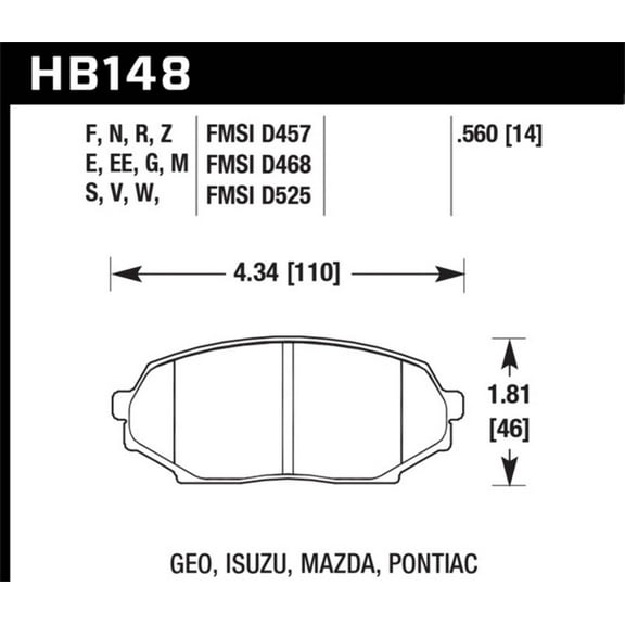 Hawk Performance HB148F.560 Brake Pads - HPS Compound - Front - Set of 4 Fits select: 1990-1993 MAZDA MX-5 MIATA, 1990-1993 GEO STORM
