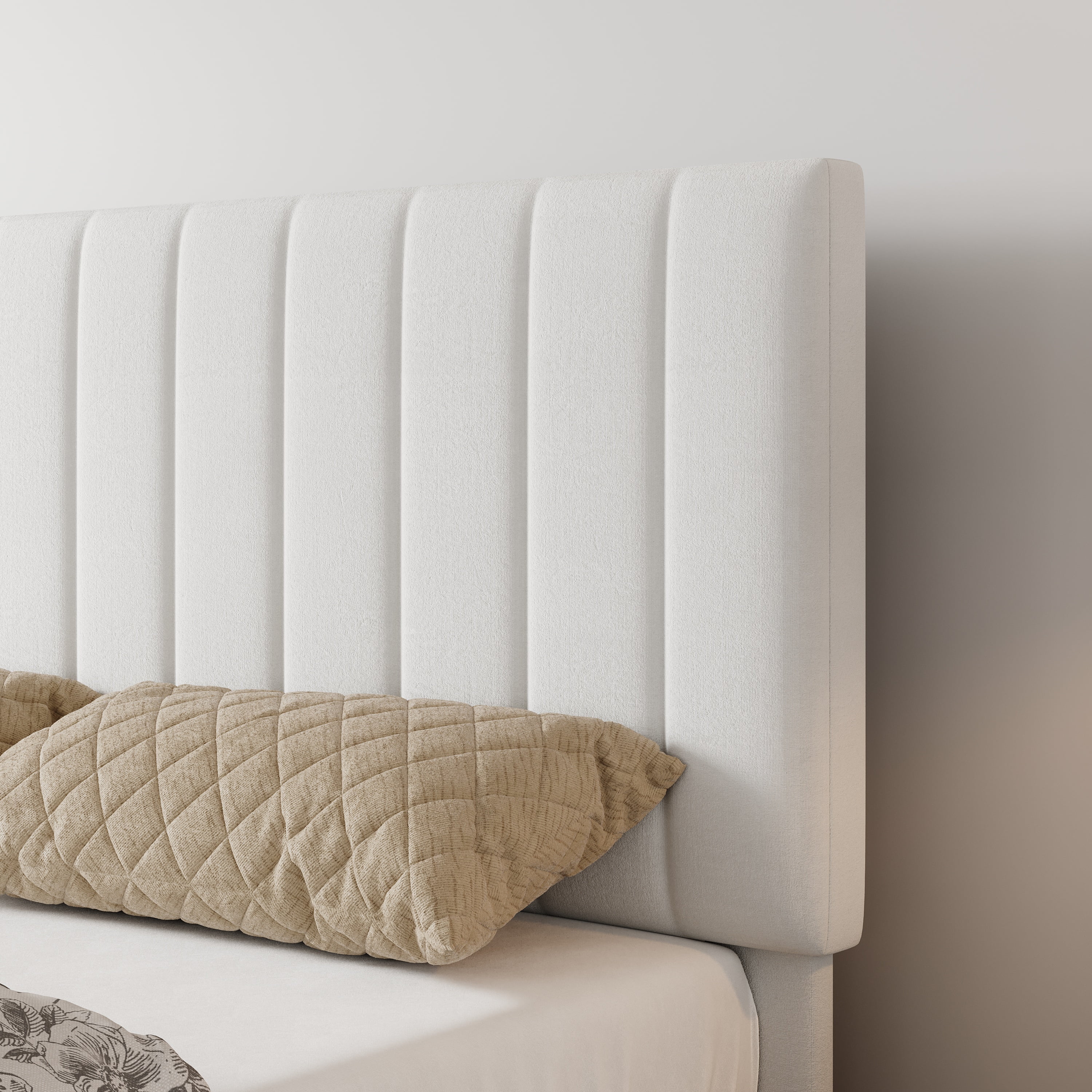 Einfach Full Bed Frame with Adjustable Upholstered Velvet Headboard and 4 Storage Drawers, No Box Spring Required, White