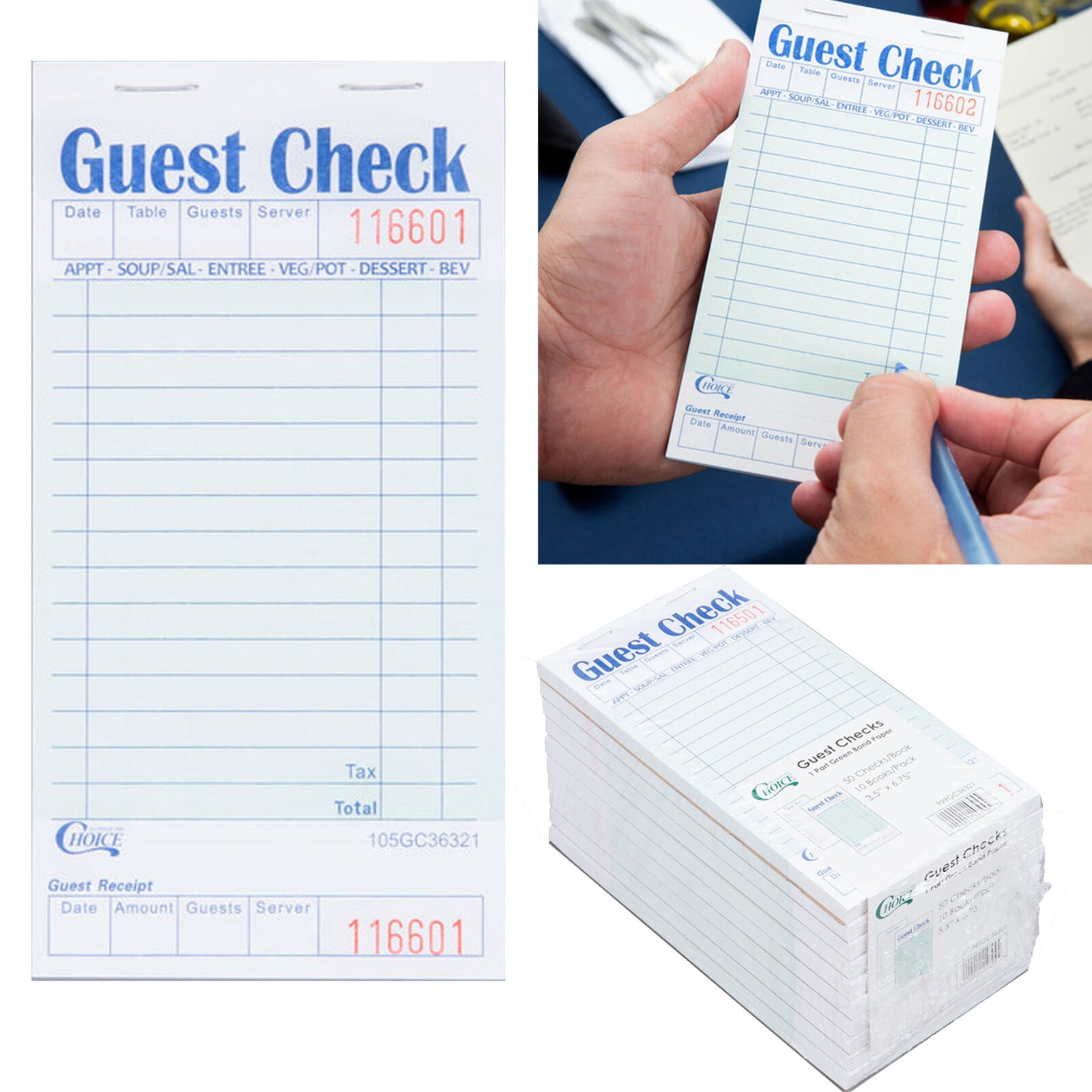 10 Pk Guest Check Receipt Book Pads 1 Part Bond 50 Checks Per Pack