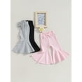 thumbnail image 4 of 3pcs/set Baby Girl Flare Pants Solid Color Ribbed Trousers Toddler Elastic Waist Fall Bell Bottom Leggings, 4 of 7