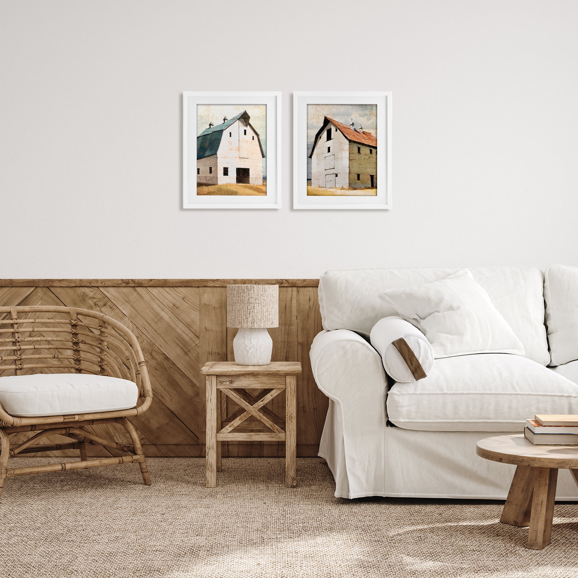 Stupell Industries Rustic Big Barns 2 Piece White Framed Print Under Glass Set, design by Susan Jill