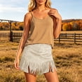thumbnail image 2 of Unir Women Irregular Cut Long Fringe Faux Suede A Line Mini Skirt High Waist Metal Rivet Western Cowboy Casual Bottom 1PC S-XXL Plus Size Friendly, 2 of 5
