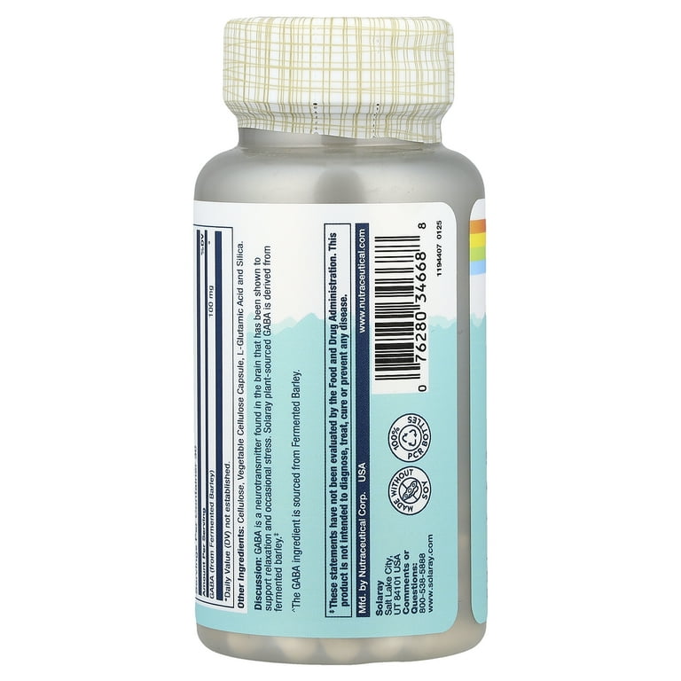 Solaray Plant-Sourced GABA, 100 mg, 30 VegCaps - Walmart.com