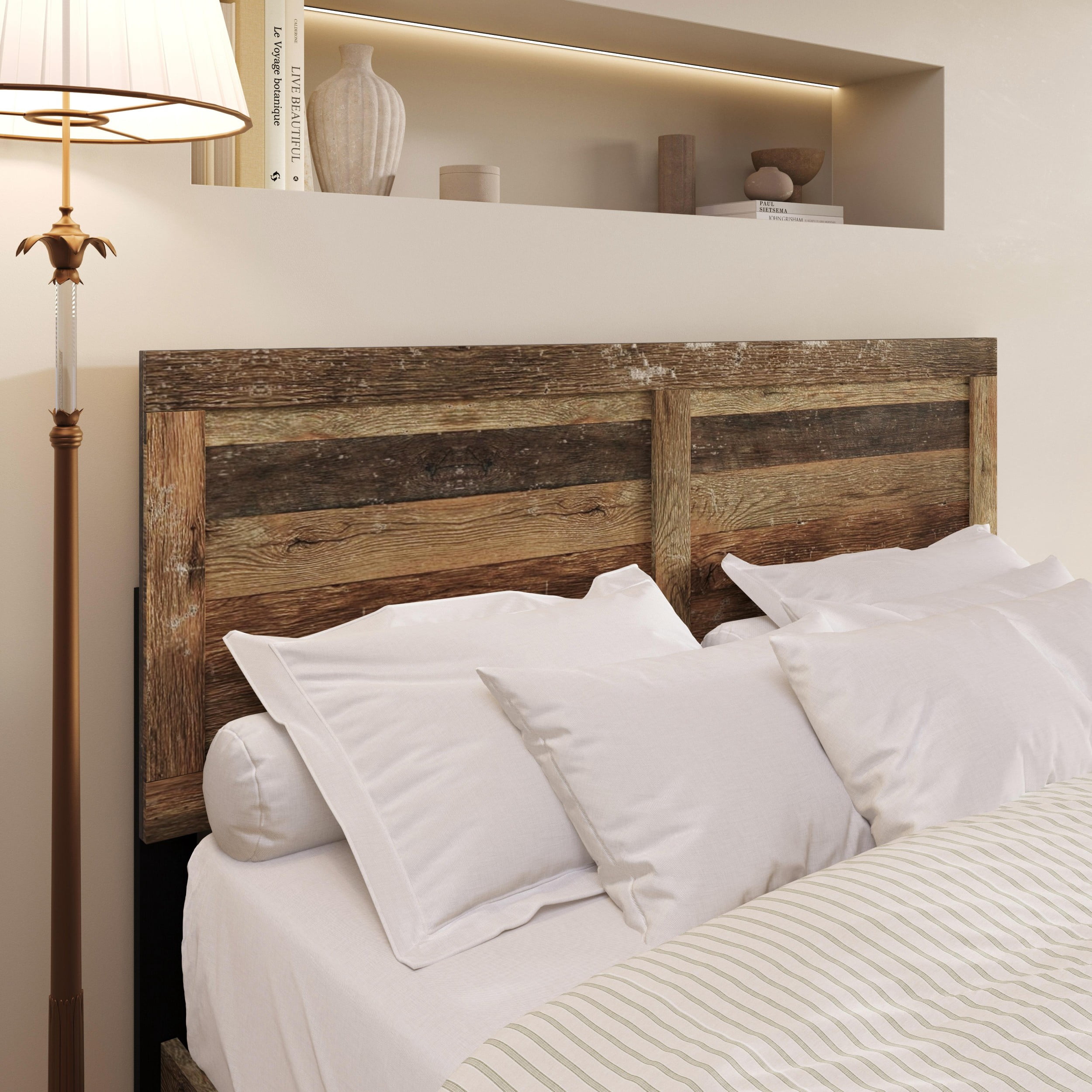 Home Design Yakima Twin Headboard with Farmhouse Design, Vintage Oak, Adjustable Height, Easy Assembly