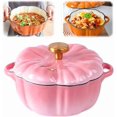 thumbnail image 1 of Pumpkin Dutch Oven Pot, 6.3 in 1.6 qt Pumpkin Dutch Oven, Heavy-Duty Enameled Cast Soup Pot with Lid for Stews, Casseroles, Baking, Halloween Thanksgiving Fall Decor Gift, 1 of 9