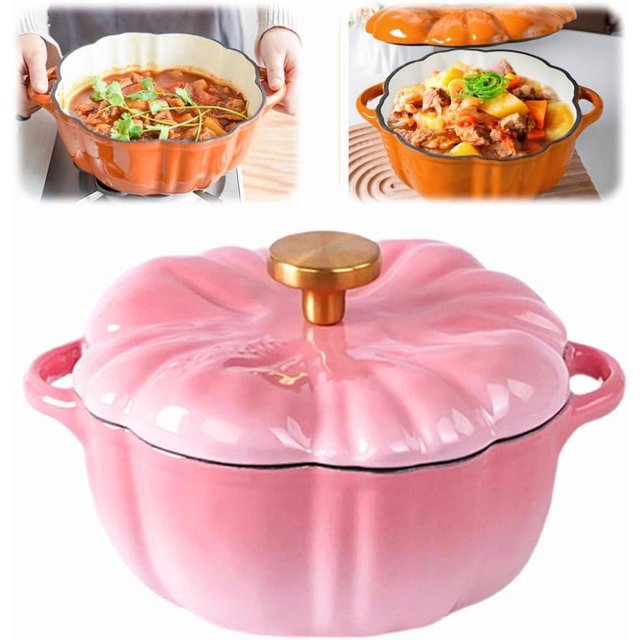 Pumpkin Dutch Oven Pot, 6.3 in 1.6 qt Pumpkin Dutch Oven, Heavy-Duty Enameled Cast Soup Pot with Lid for Stews, Casseroles, Baking, Halloween Thanksgiving Fall Decor Gift