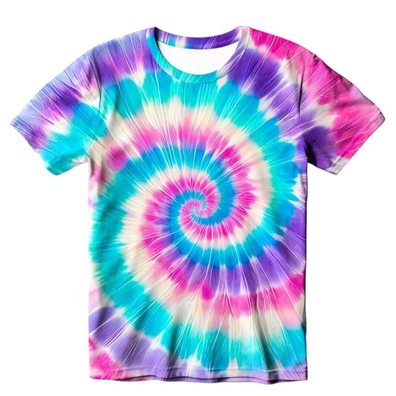 Girls’ Rainbow Tie Dye T-Shirt, Short Sleeve Crewneck Graphic Tee, Colorful Casual Summer Top for Kids