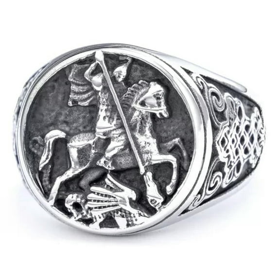 K-KED Vintage Style Paladin Dragon Slayer Stainless Steel Ring Size 7-13-9