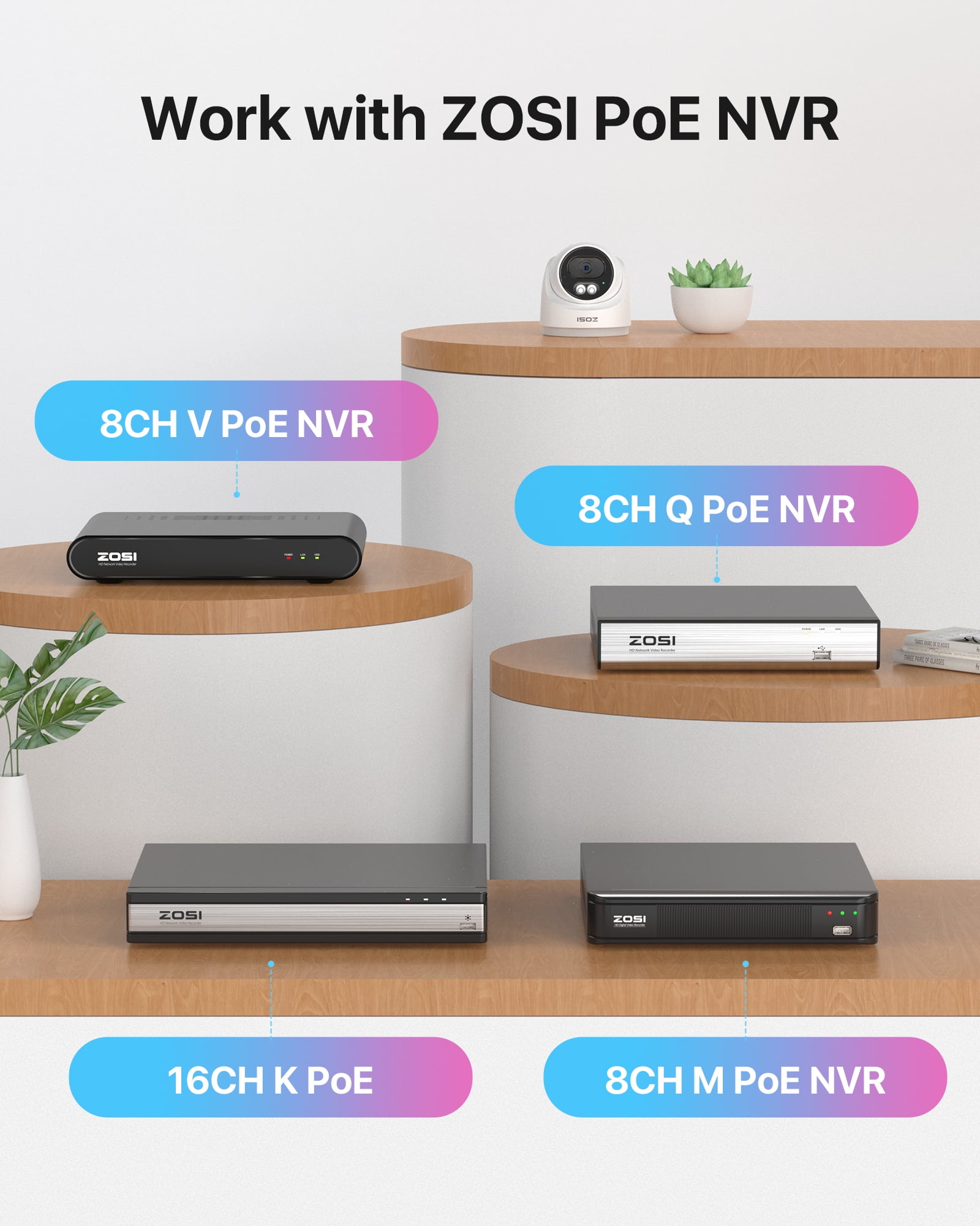 5MP PoE Security Cameras System, ZOSI 8CH Security Camera System 2TB HDD, 4pcs 4MP 2.5K HD Weatherproof Outdoor IP Cameras with Audio, Smart AI Human Detection, 100ft Night Vision
