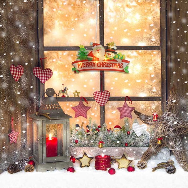 Fiudx Lámpara Led Colgante para Ventana, Decoración Navideña, Luz Exterior para Jardín, Resistente Al Agua Ip44, con Múltiples Ajustes de Destello, Fácil Instalación, Cálida Iluminación Festiva, Tama