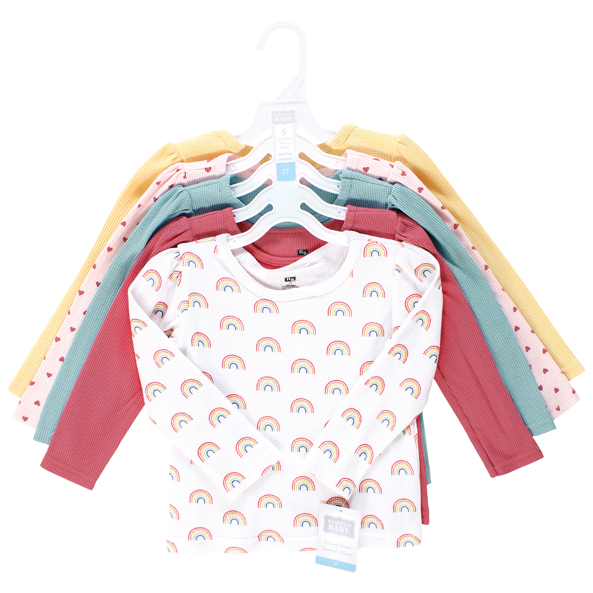 Hudson Baby Infant Girls Thermal Long Sleeve Tees 5pk, Creative Rainbows, 4T