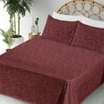 thumbnail image 3 of Ambesonne Ethnic Fitted & Flat Sheet with Shams 4 Pcs Set, Oriental Floral Sketch Ivies, Full, Maroon White, 3 of 5