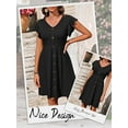 thumbnail image 6 of Hibeli Women's Textured Button-Front V Neck Flutter Sleeve Cinched Waist Dress, 6 of 7