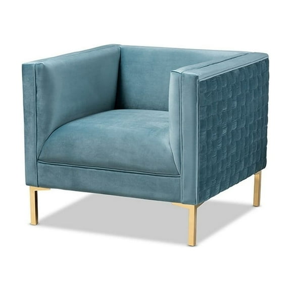 Baxton Studio Seraphin Glam and Luxe Light Blue Velvet Fabric Upholstered Gold Finished Armchair