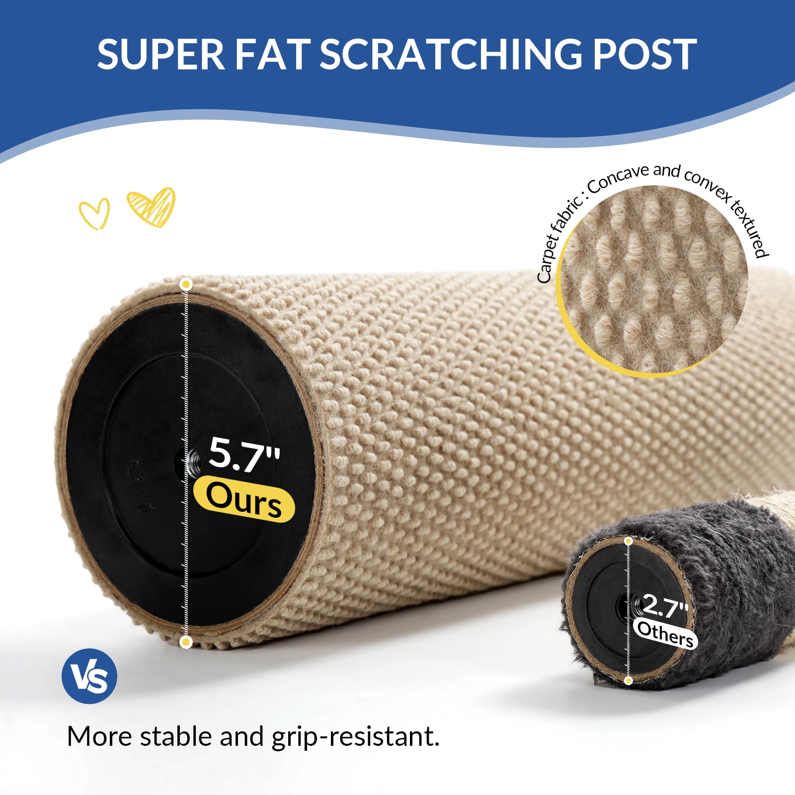 Cat Craft 41.73 ” Beige Faux Fur Large Cat Scratching Post with Replaceable Toys and Sturdy Base