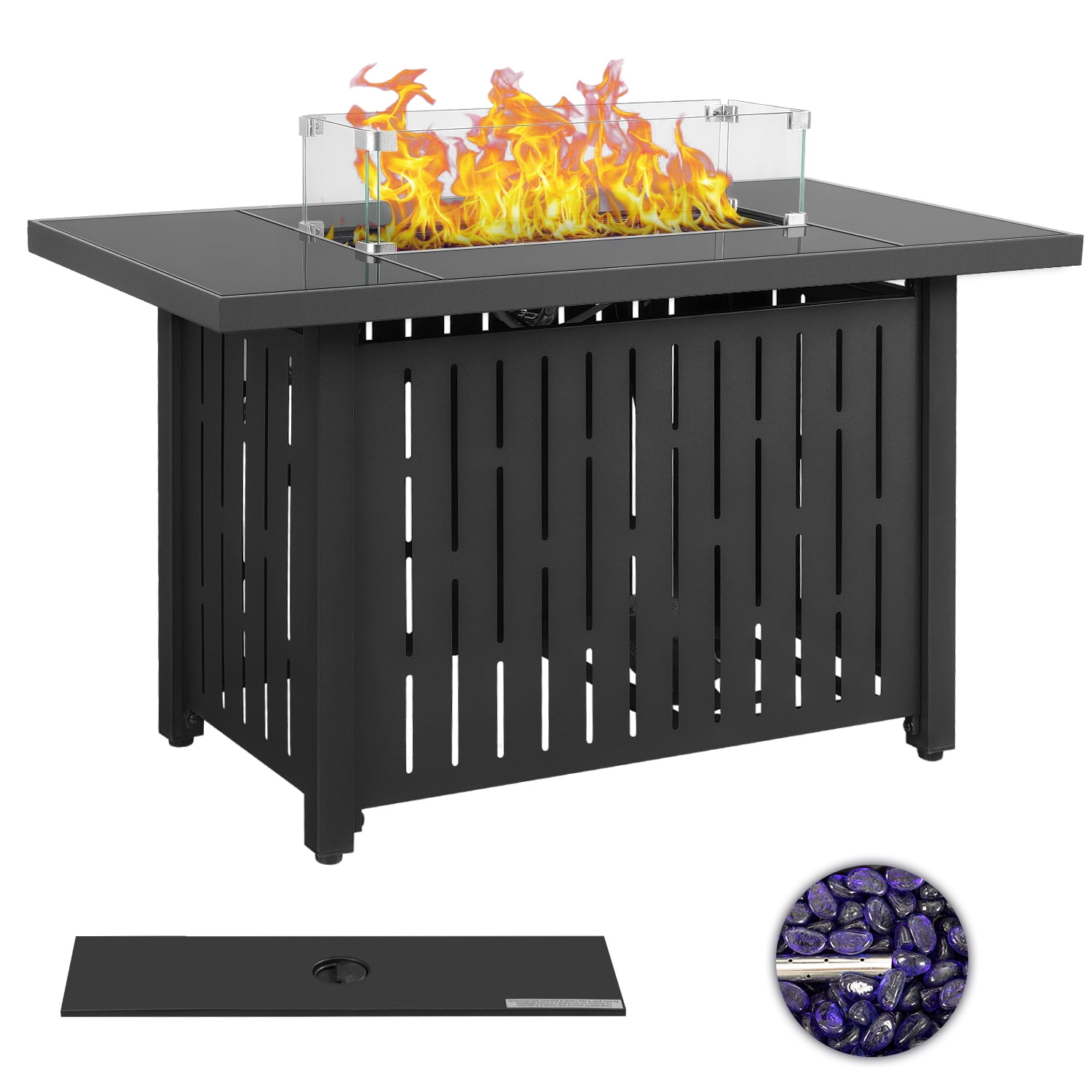 Vineego 43' Gas Fire Pit Table with Free Blue Fire Glass and Cover 50,000 BTU Outdoor Heating All Weather Propane Fire Pit