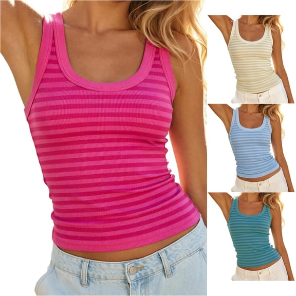 RUTAYY Women's Tank Tops Striped Sleeveless V-Neck Tops Soft Comfortable Casual Camisole Summer Daily Wear Trendy Travel Vest
