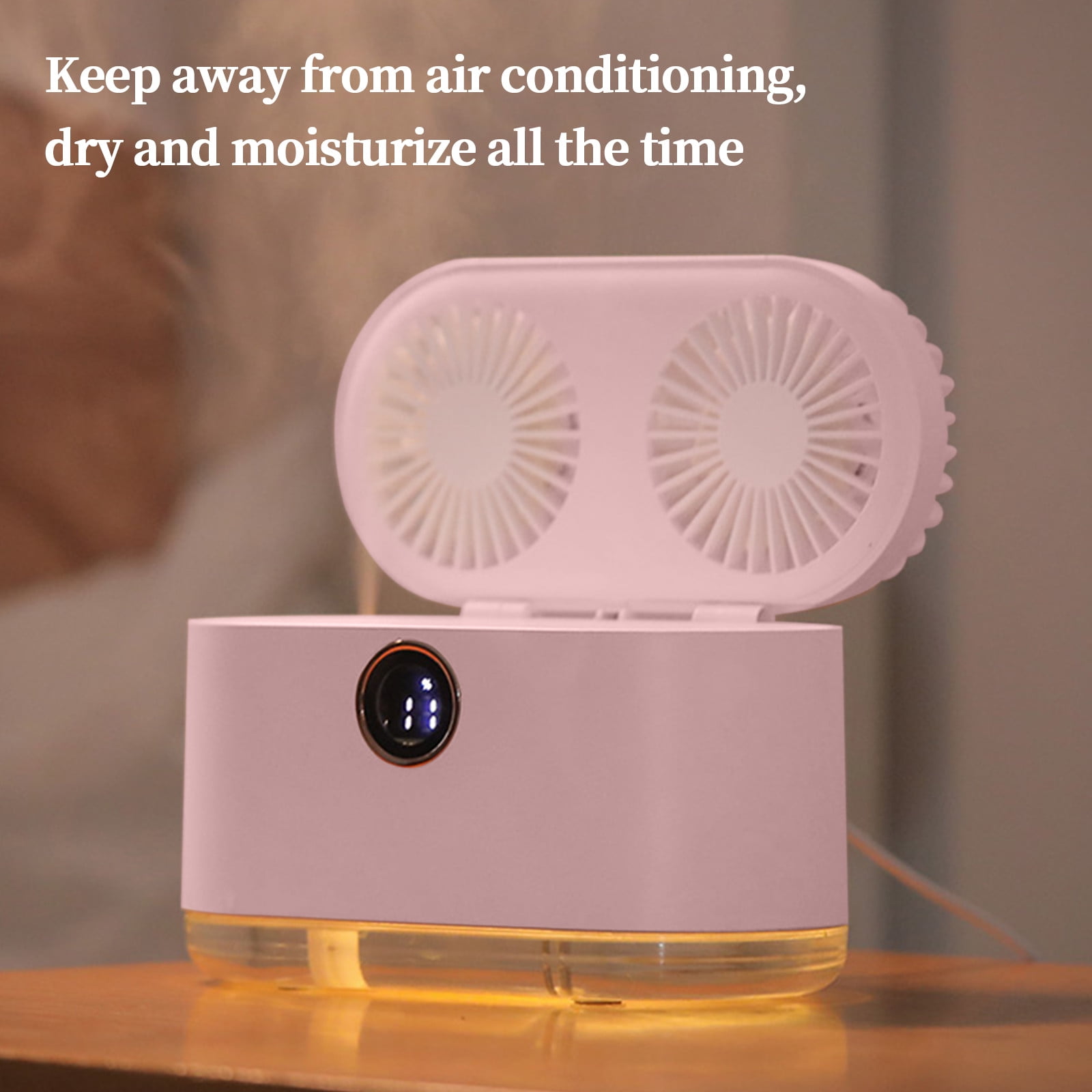 Fridja 2-in-1 Small Humidifier with Dual Fan, 2000mAh Desktop Humidifier, 400ml USB Rechargeable Battery Operated for Office Home Car Baby