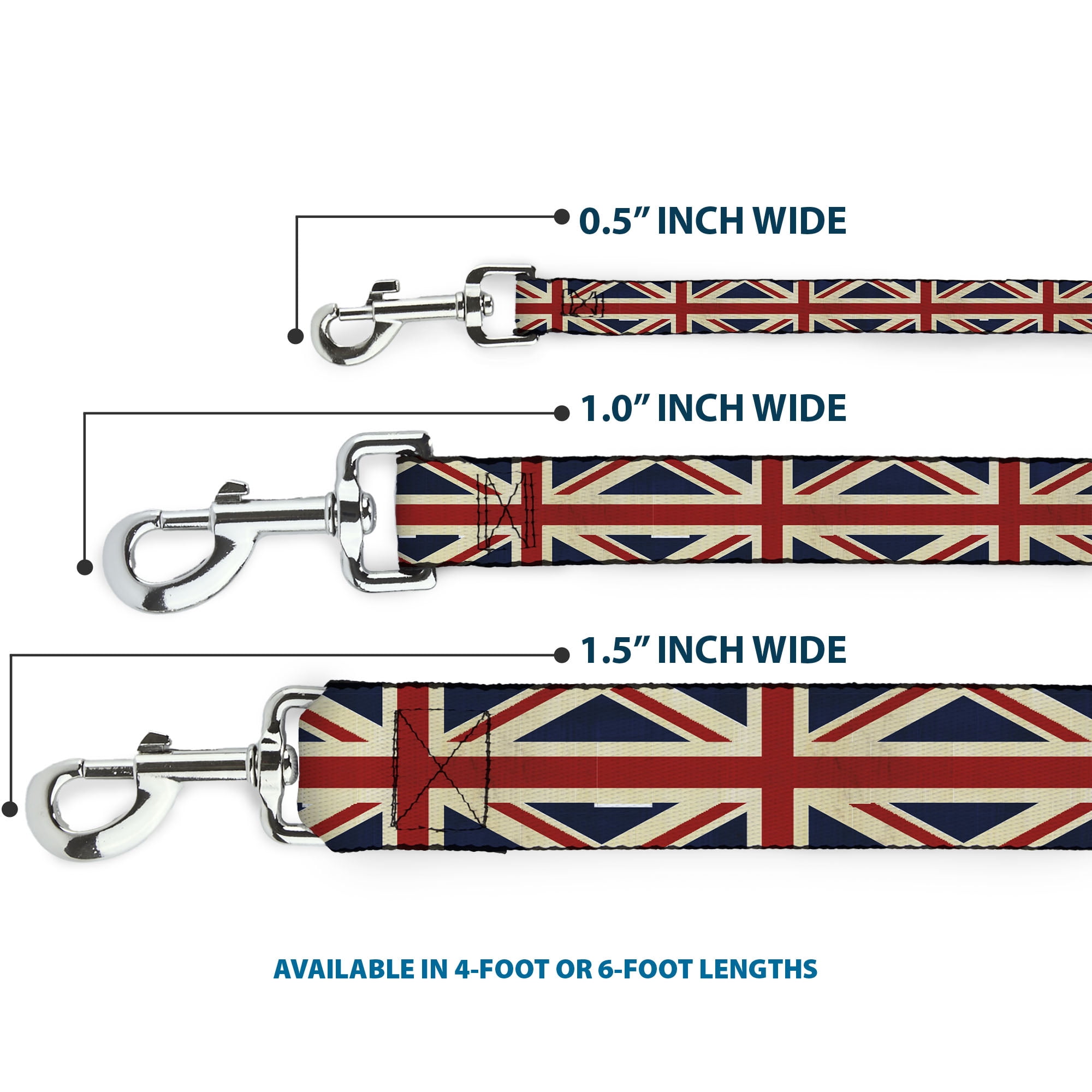 Buckle-Down Pet Leash, Dog Leash, Vintage United Kingdom Flags, 6 Feet Long 1.0 Inch Wide