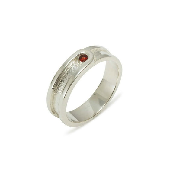 LBG British Made 10k White Gold Natural Garnet Mens Band Ring - 25 size options - Size 7.5