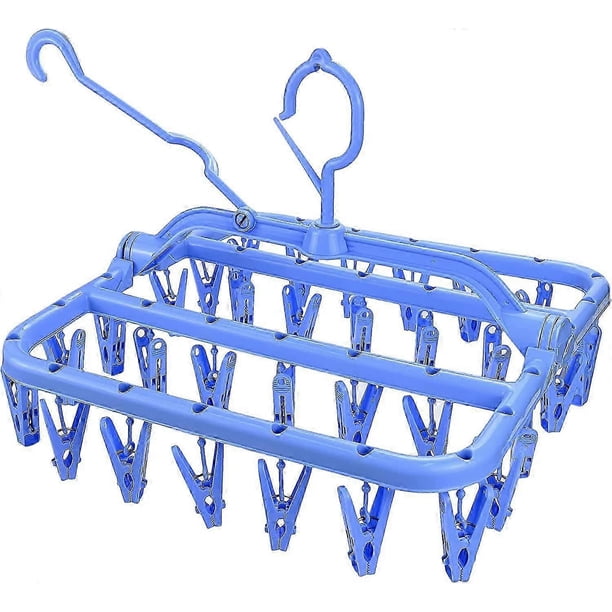 Sock Drying Rack, Clothes Drying Rack with 32 Clips, Foldable Windproof Sock Drying Rack for Underwe