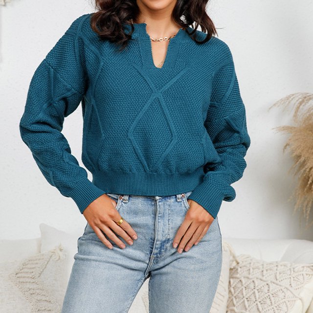 Puntoco Suéter Wowen Moda V-Cuello Cómodo Sólido Suelto Manga Larga Suéter Navidad Liquidación Puntoco Puntoco-36