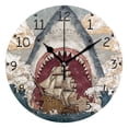 thumbnail image 4 of Sharks Roaring Wave Sailboat Round Wall Clock Silent Analog Battery Operated Gold Pointer Home Decor 9.84" Diameter, 4 of 11