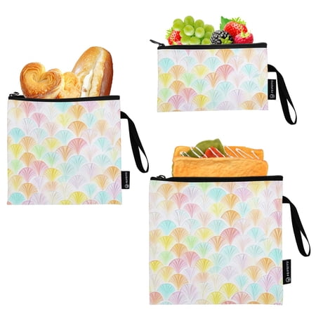 Haosy 3 Pack Reusable Ziploc Bags BPA Free Healthy Food Storage Bag Leakproof Sandwich Snack Freezer Bags Soft Pastel Rainbow Lemon
