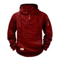 thumbnail image 2 of BXJX Men's Hoodie- Arm Pocket Casual Drawstring Half Zipper Sweatshirt with Multi Pockets Wine Size M, 2 of 4