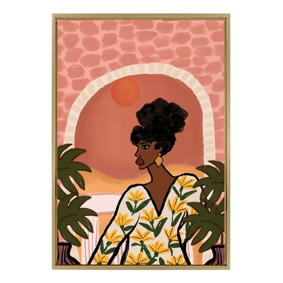Kate and Laurel Sylvie Desert Wanderer Lady Framed Canvas Wall Art by Kendra Dandy of Bouffants and Broken Hearts, 23x33 Gold, Powerful Abstract Art for Wall