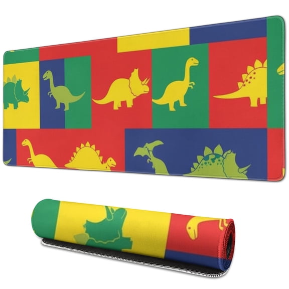 Long Mouse Pads for Desk,Colorful Cartoon Dinosaurs Squares Desk Mats on Top Of Desks, Desk Mouse Pad Extra Large with 3mm Non-Slip Base and Stitched Edge for Gaming,Work,Home 31.5"x11.8"