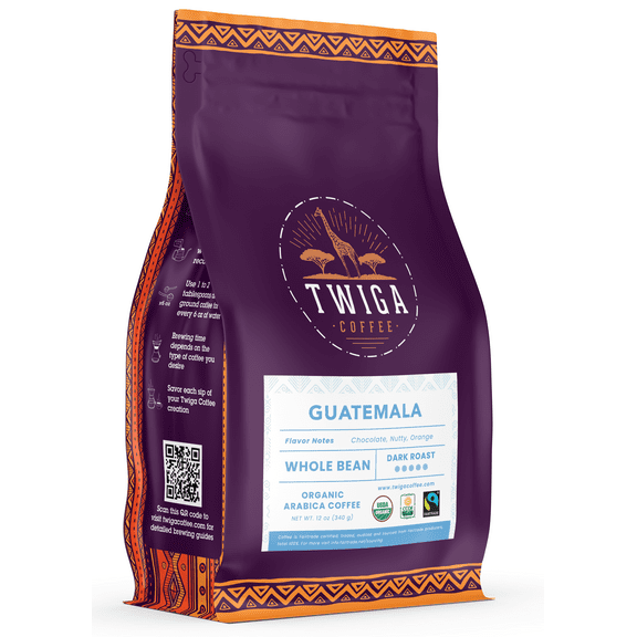Guatemala Coffee | USDA Organic | Fairtrade | Dark Roast | Whole Bean | 12 oz | Twiga Coffee